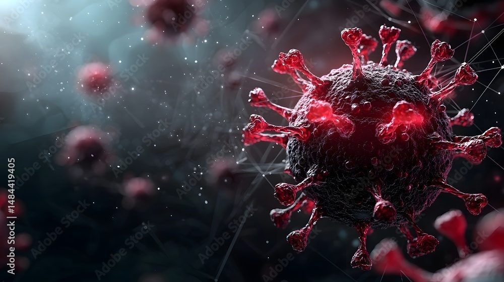 Poster sleek and simple of the zika virus structure showcasing its spherical shape with distinctive protein