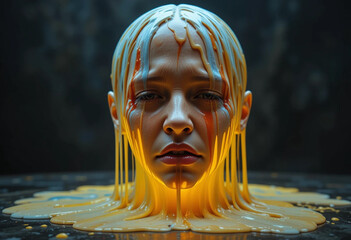 “Melting Wax Face with Glowing Drips of Emotion