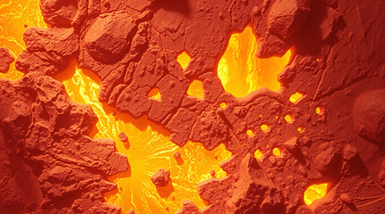 Shattered mineral surfaces expose molten rivers glowing beneath the alien ground.