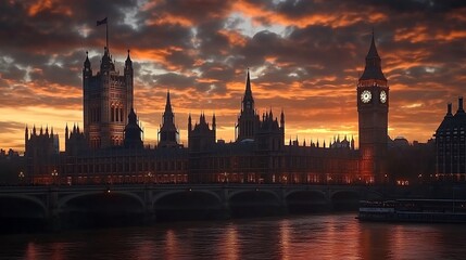 London's Parliament at Sunset: A Dramatic Silhouette