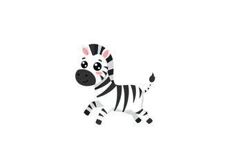 Playful Cartoon Zebra Running with Black and White Stripes and Pink Cheeks