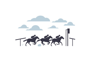 Three Jockeys Racing Horses Under a Cloudy Sky