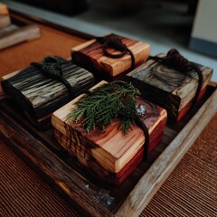 Wooden Boxes with Decor on Tray