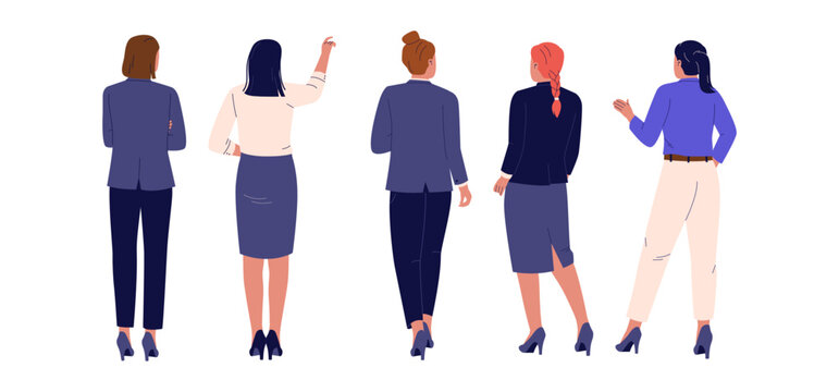 Flat Illustration of Businesswomen Back View in Office Outfit. Illustrations for websites, landing pages, mobile apps, posters and banners