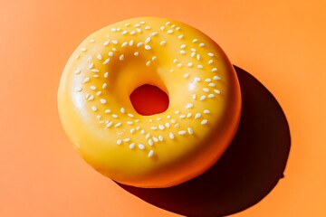 Bright yellow doughnut on orange background