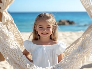 Child smiles at beach