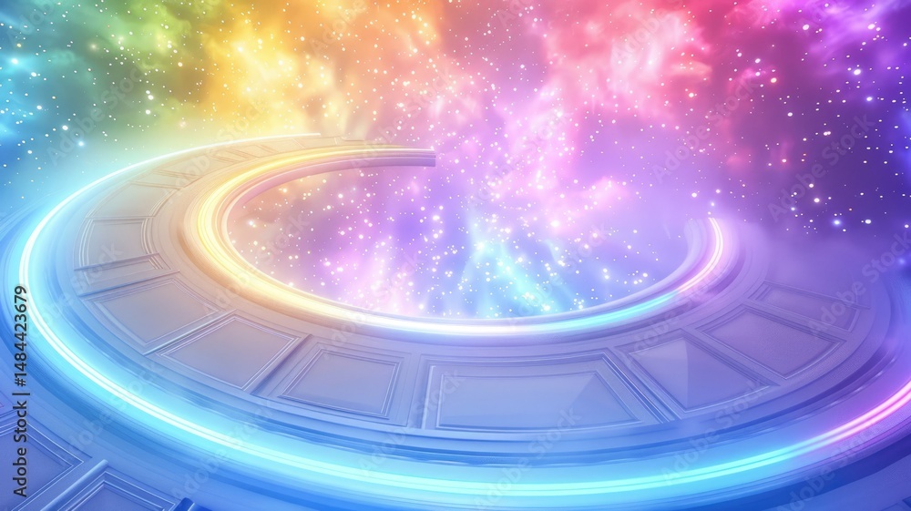Poster abstract spiral design with glowing pastel colors and light effects. digital artwork of white bright