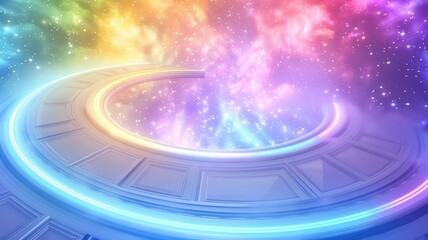 Obraz premium Abstract spiral design with glowing pastel colors and light effects. Digital artwork of white bright circle shape device with vibrant color.Modern digital art concept for design and print. AIG53.