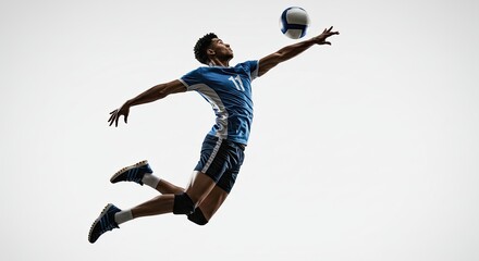 Athletic Male Volleyball Player Spiking the Ball in a Dynamic, Isolated Pose