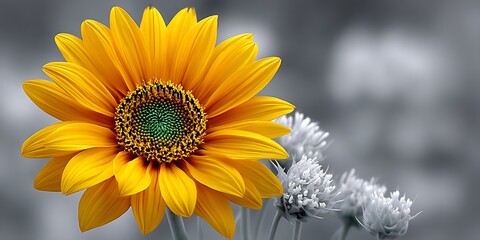 Fototapeta premium Beautiful Sunflower Bloom with a Blurred Floral Background