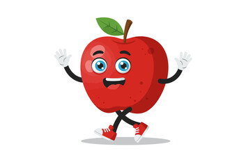 Animated Red Apple Character Walking with Waving Hands and Red Sneakers