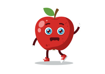 Animated Red Apple Character with Expressive Face and Sneakers