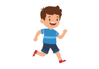 Cheerful Cartoon Boy Running with Joyful Expression and Red Shoes