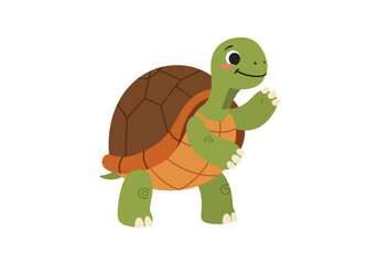 Cheerful Cartoon Tortoise with Upraised Paws and Brown Shell