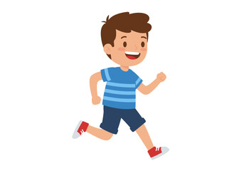 Cartoon Boy Running with Joyful Expression and Striped Blue Shirt