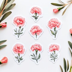 Sticker Design of Pink Carnation Flower