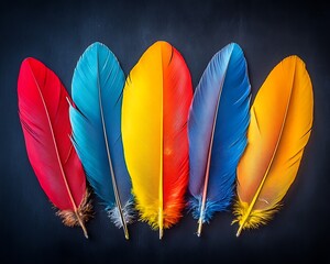 Vibrant bird feathers in various colors