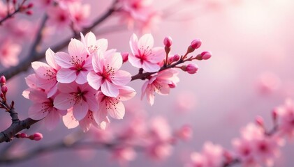Obraz premium Delicate pink cherry blossoms in full bloom, creating a beautiful floral pattern , romantic background, botanical, japanese floral