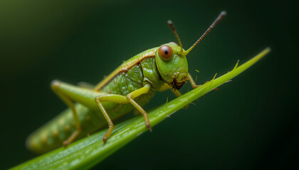 Striking Macro Portrait of a Green Valanga Nigricornis Grasshopper