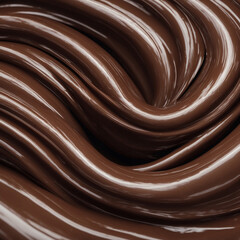 Chocolate curves press through a pale milky base, creating glossy trails and soft creamy gaps with organic motion and depth