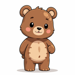Fototapeta premium Cute cartoon bear standing upright with pink cheeks and large eyes, exuding warmth and friendliness.