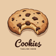 Delicious Chocolate Chip Cookie with Bite on Beige Background