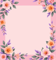 Obraz premium Delicate Floral Border on Soft Pink Background with Hibiscuses and Leaves