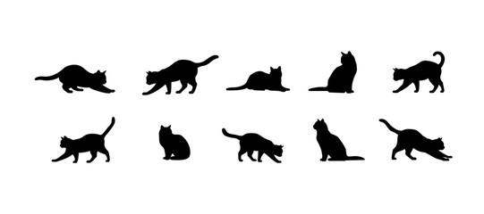 Collection of cute cat silhouette illustrations in various styles