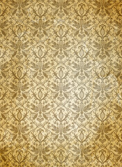 Old yellow grunge paper texture with vintage decorative ornament.