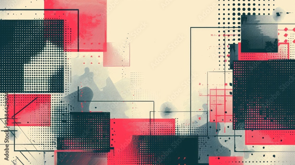 Poster the abstract picture of the multiple colored square shape gathering in the bright background, geomet