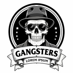 Fototapeta premium Gangsters Skull Hat Sunglasses Vintage Badge Black White Stars