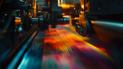 Close-up View of a Colorful Printing Press in Action