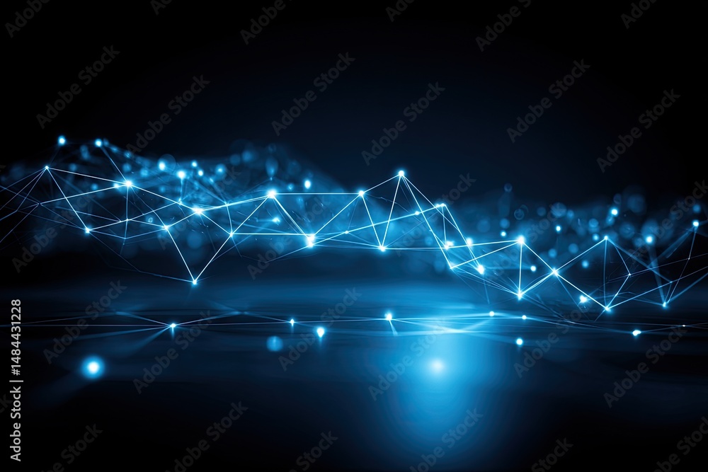Poster abstract blue network glows with interconnected light nodes