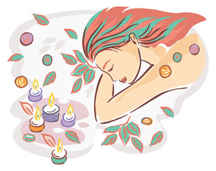 Vector illustration of holistic therapy with runes. Art is stylized in light and loose strokes.