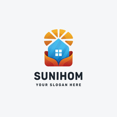House Logo, Sun power real estate idea logo vector icon illustration