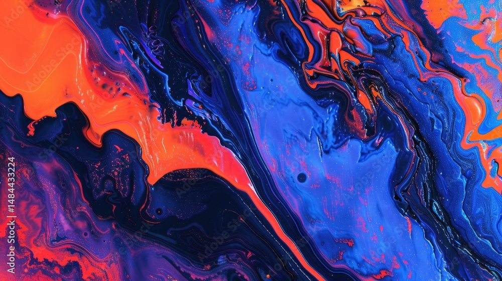 Poster the abstract picture of the blue and orange colour that is mixing with each other in the background,
