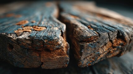 Fototapeta premium Aged wood with deep grain texture in warm brown tones, showcasing timeless natural beauty.