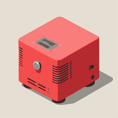 Fototapeta premium Red Cube Projector Minimalistic Modern Design Cool Blue Button