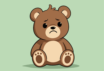 Fototapeta premium Sad teddy bear sitting alone in soft green space with downturned eyes