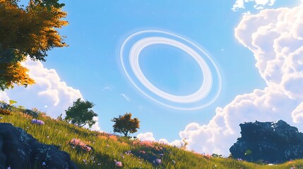 Whimsical landscape with luminous ring