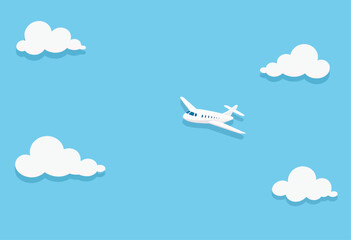 Serene Sky Journey White Jet Fluffy Clouds Blue Sky Calmness