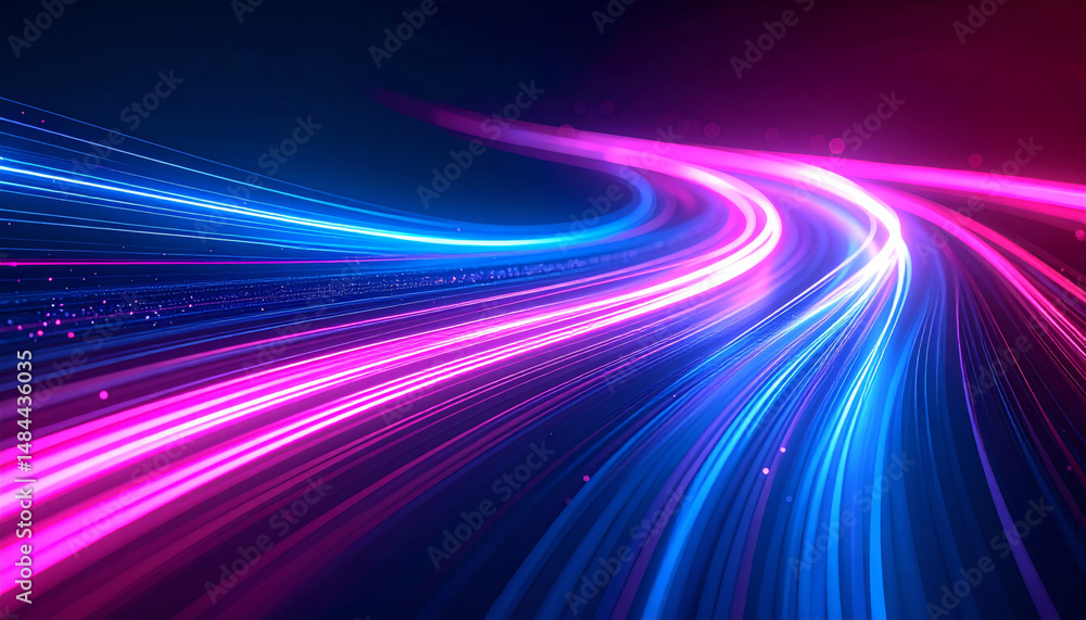 Wall mural futuristic abstract background with vibrant blue and pink light trails creating dynamic flow. glowin