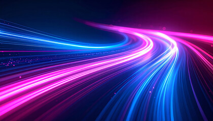 Futuristic abstract background with vibrant blue and pink light trails creating dynamic flow. glowing lines evoke sense of motion and energy, perfect for technology themes