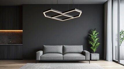 Sleek oversized chandelier transforming modern urban apartment interiors with minimalist aesthetic