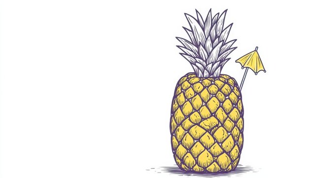 Playful Pineapple Whimsy Fresh Tropical Fruit Illustration Yello