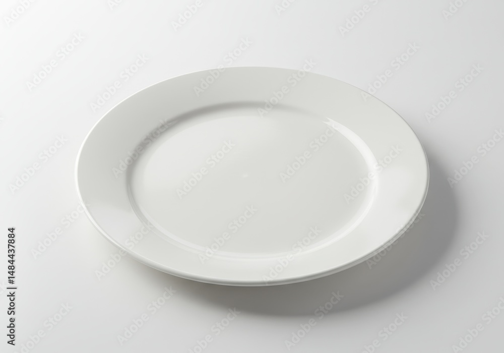 Aufkleber a simple white ceramic plate is centered on a plain background in a studio setting