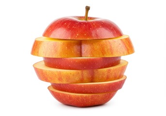 A sliced red apple stacked on a white background shows fresh fruit and healthy eating