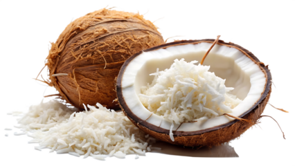 Coconut curls, shavings, isolated on white background
