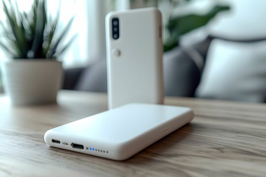 Minimalist White Phone on Wooden Table