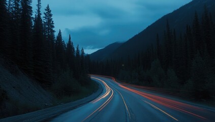 Winding mountain road at dusk